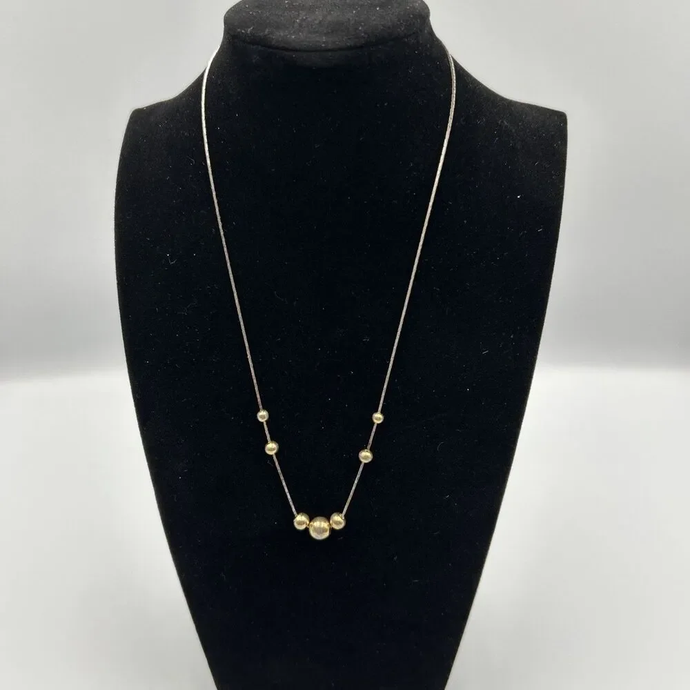 Vintage Delicate Slider Bead Necklace Gold Tone Smooth Flat Chain 18 Inch